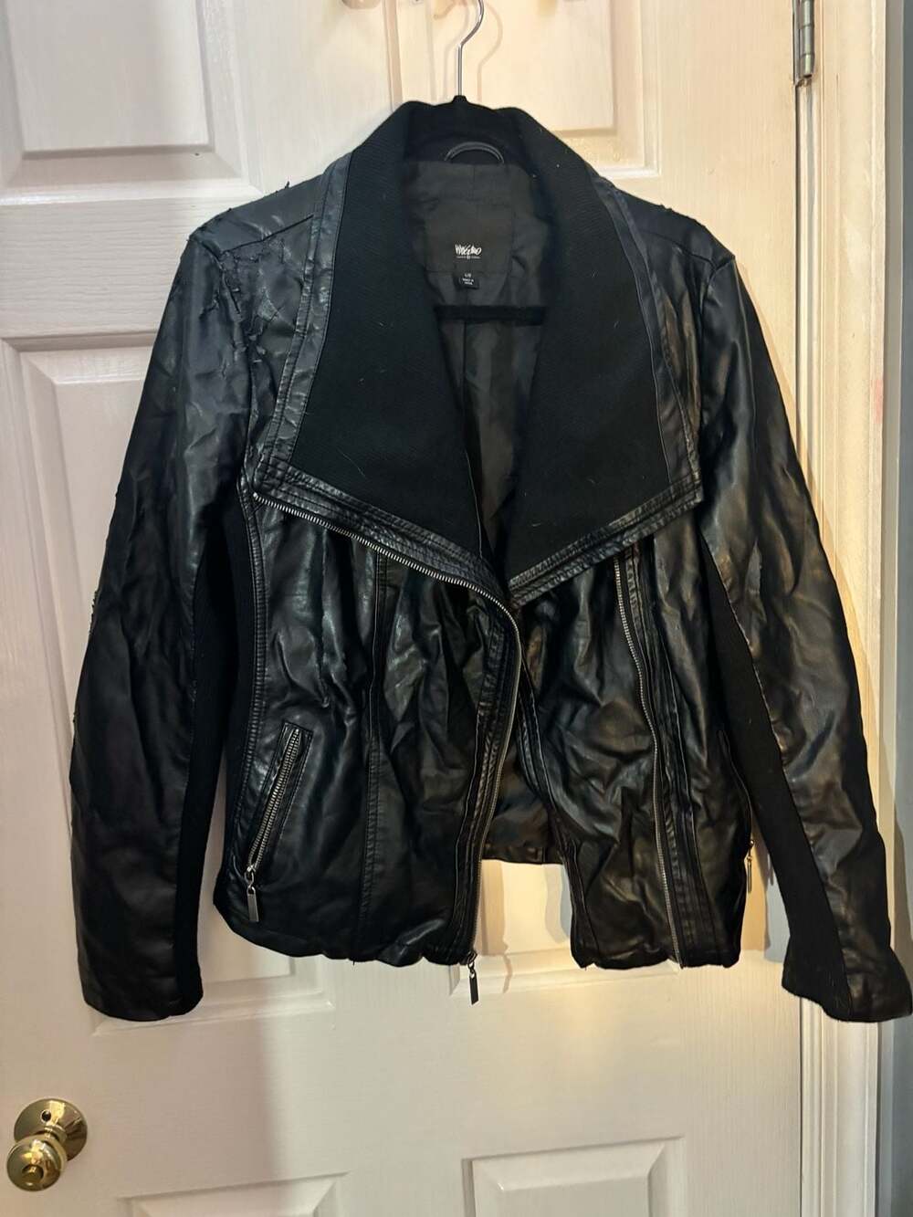 Mossimo Black Faux Leather Moto Jacket Asymmetric Zip Size L
